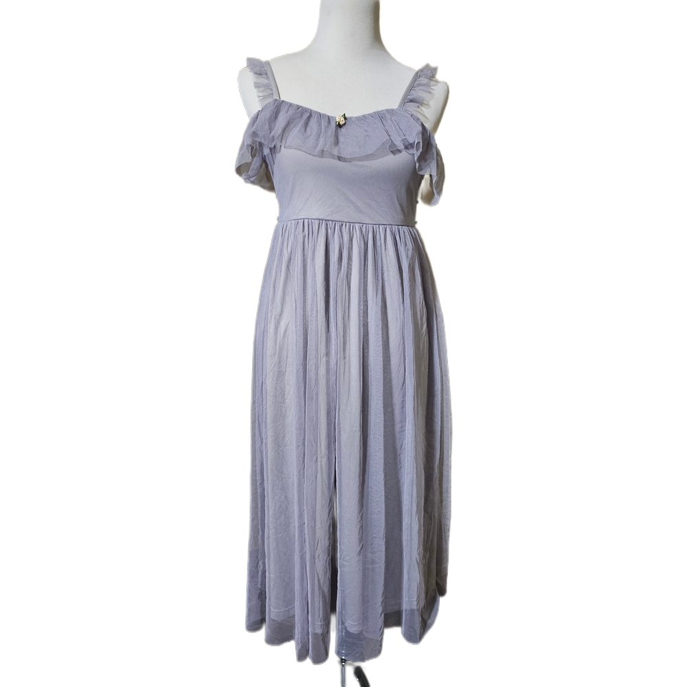 Lavender Tulle Balletcore Midi Dress With Flower Detail